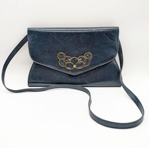 Vintage Brian Jeffrey Blue Gold Snap Closure Shoulder Bag